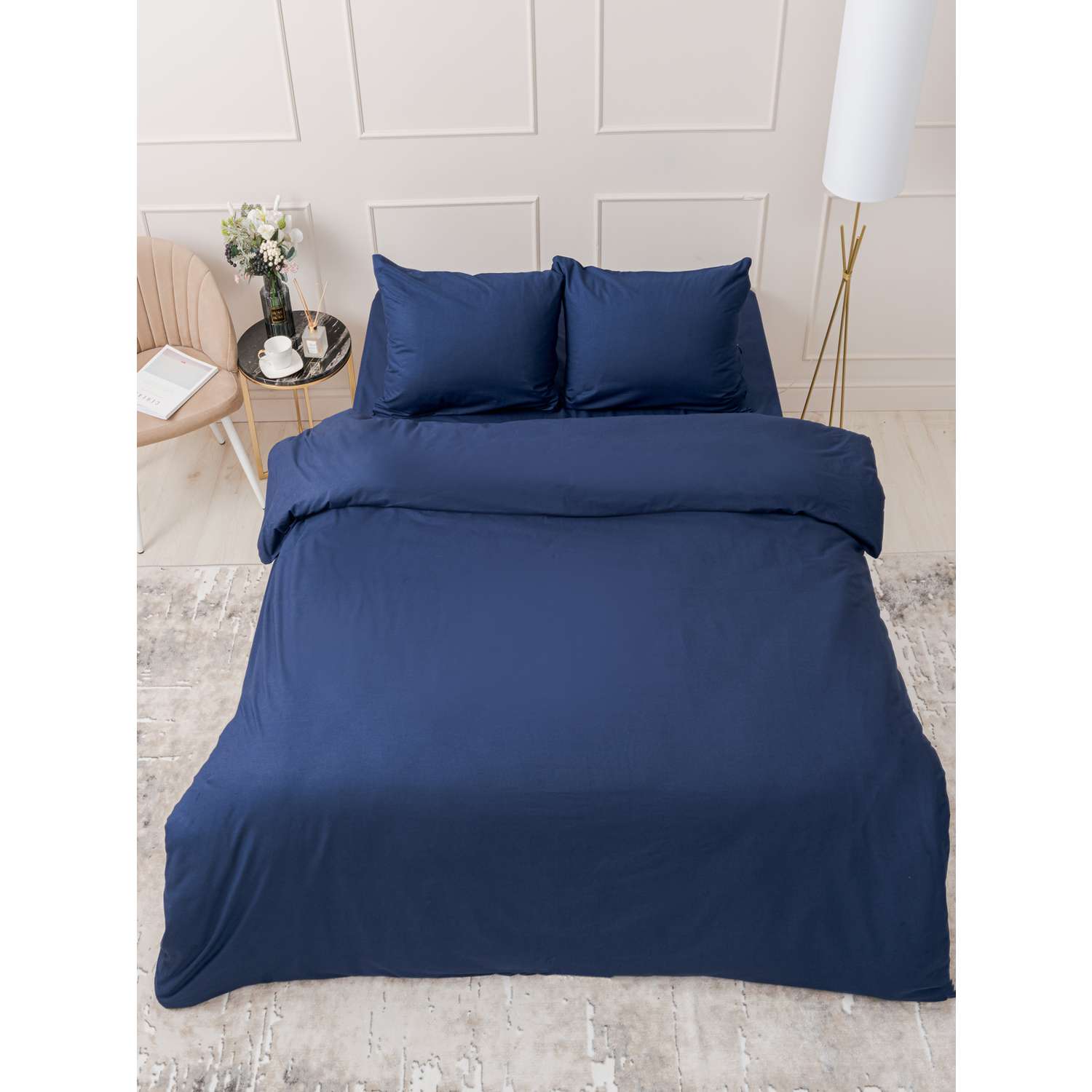 Комплект постельного белья IDEASON Поплин 3 предмета 2.0 спальный темно-синий - фото 1