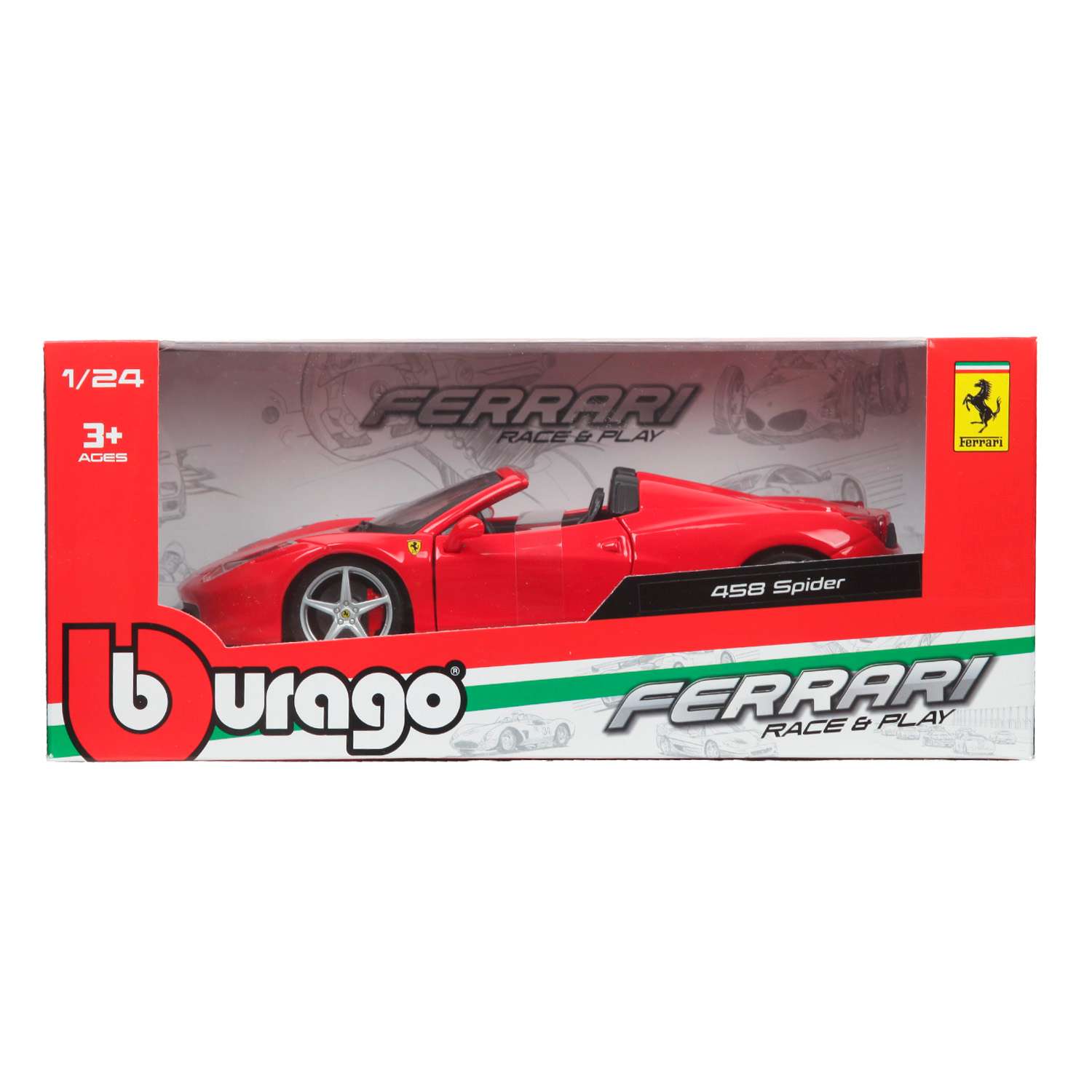 Машина BBurago 1:24 Ferrari 458 Spider Красная 18-26017 18-26017 - фото 2
