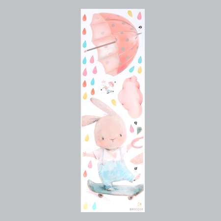 Наклейка Zabiaka пластик интерьерная цветная «Зайка на скейте с зонтиком» 30х90 см