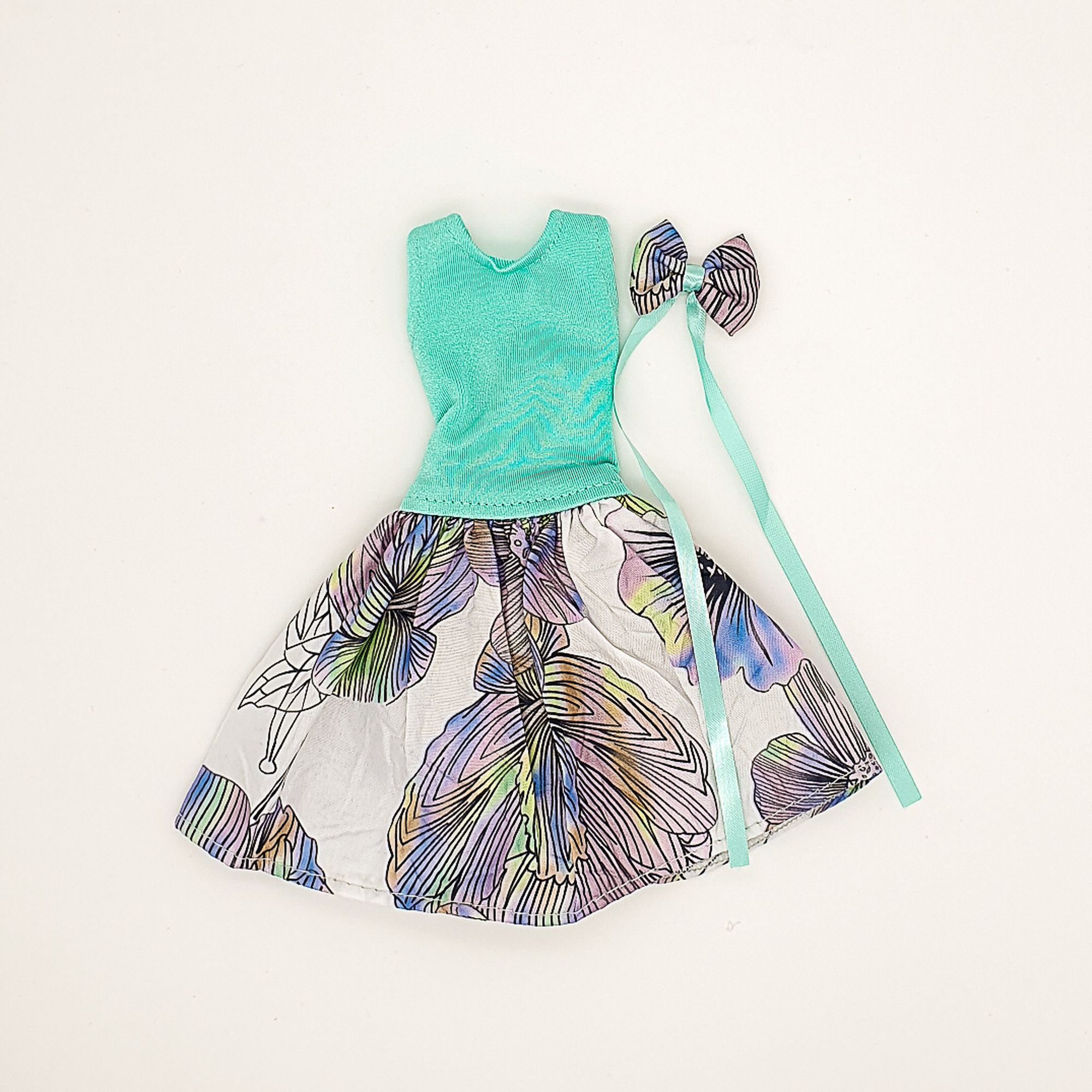 Одежда для кукол VIANA типа Барби платье и аксессуар цвет бирюза 128.19.7 - фото 1