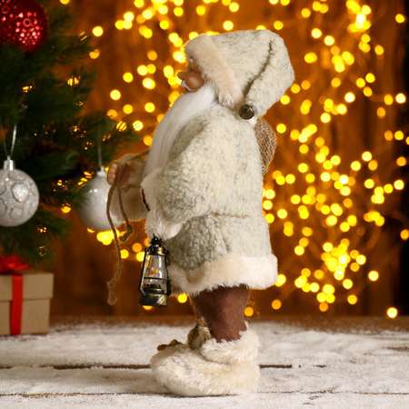 Дед мороз Зимнее волшебство «В белой шубке с фонариком и мешком» 30 см