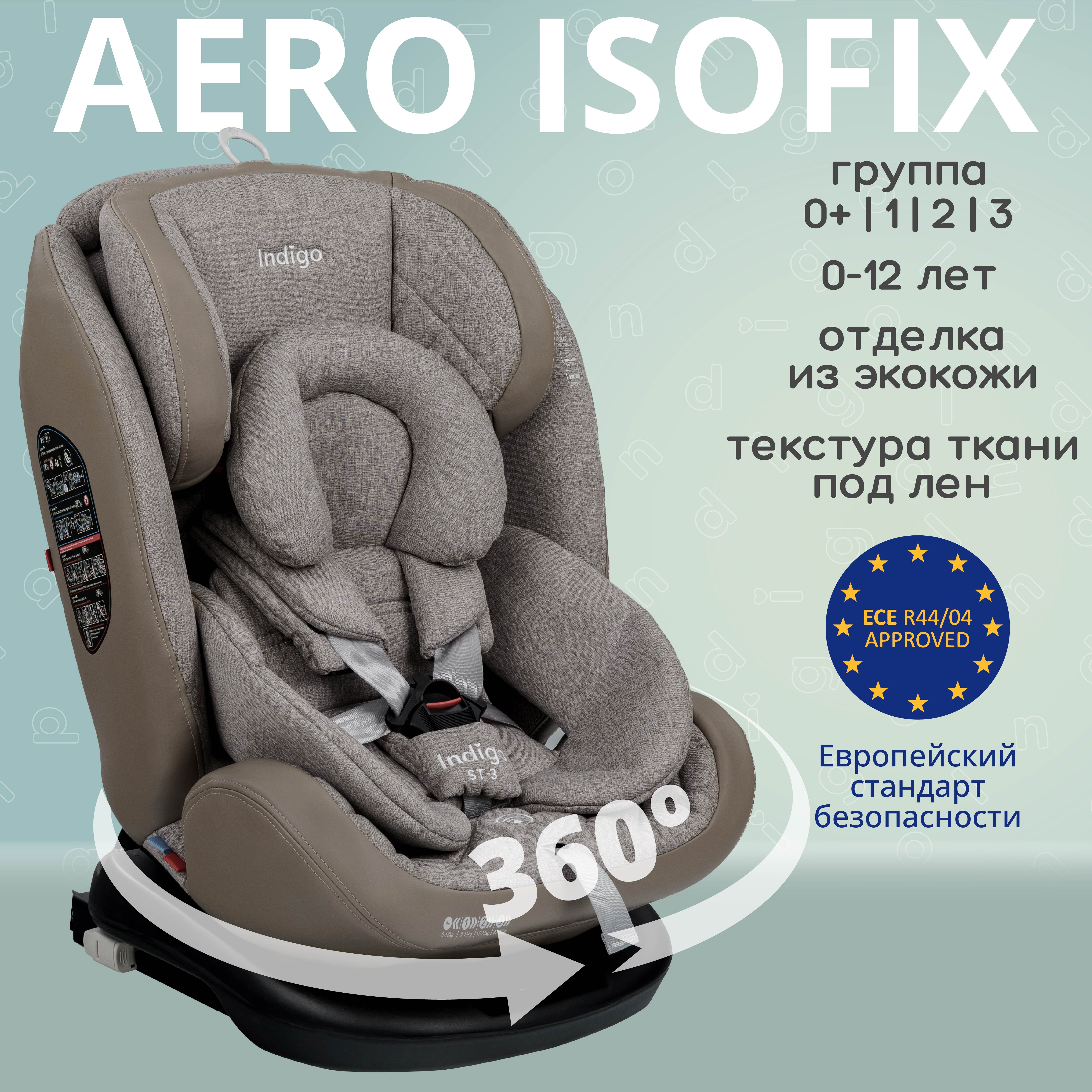 Автокресло Indigo Aero ST-3 Isofix растущее поворотное 0-36 кг бежевый лен - фото 2