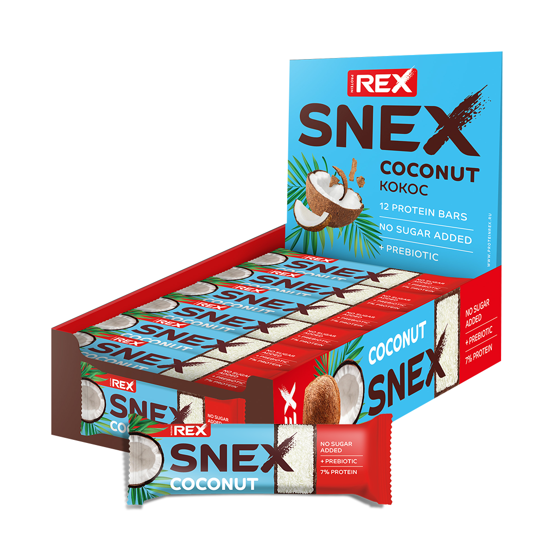 Протеиновые батончики ProteinRex Snex кокос 12шт - фото 1