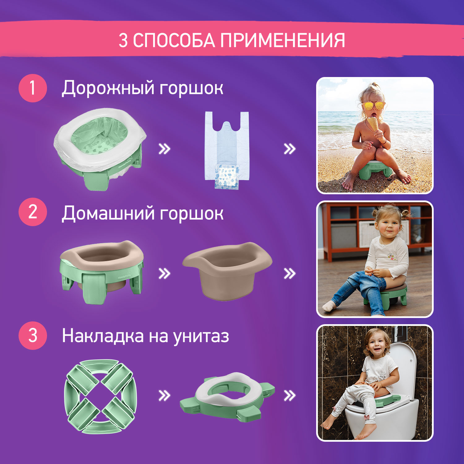 Горшок дорожный ROXY-KIDS HandyPotty 3 в 1 цвет оливковый/бежевый - фото 4