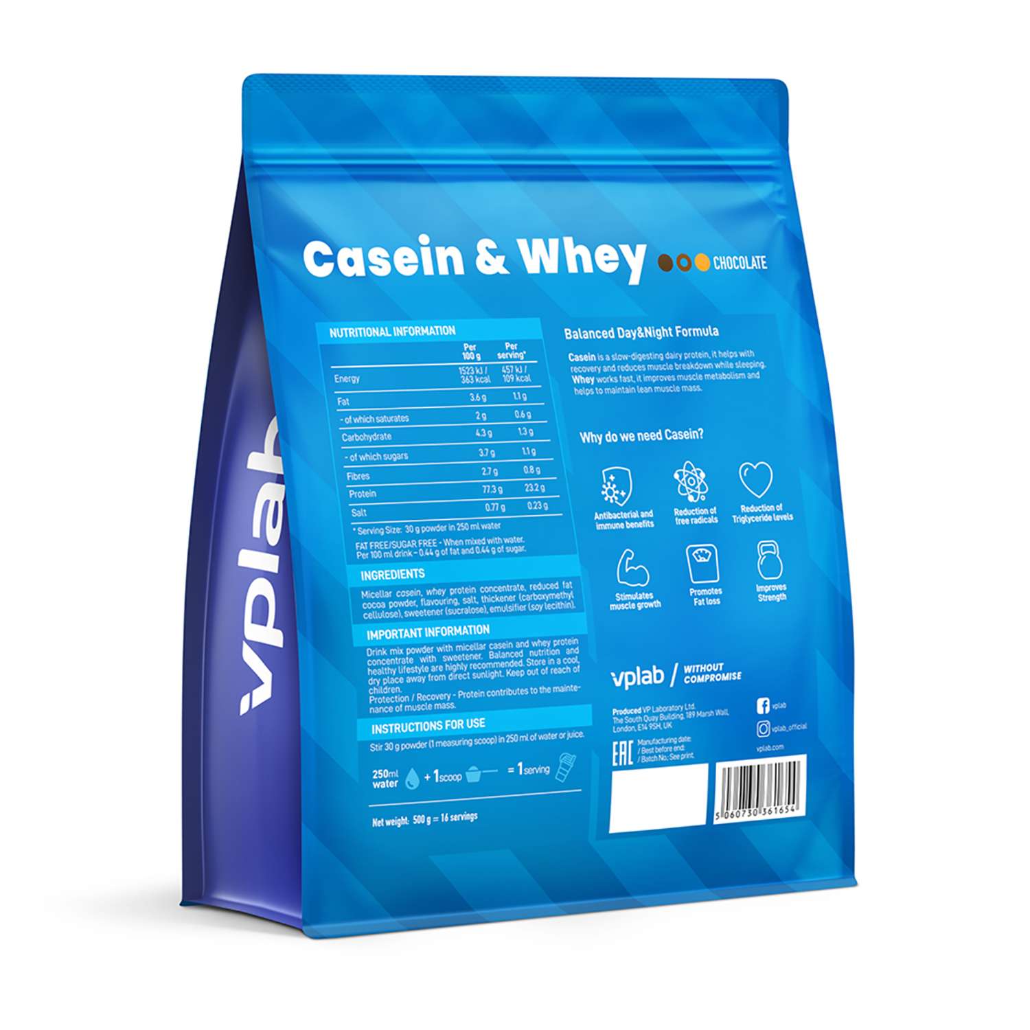 Биологически активная добавка VPLAB Casein Whey шоколад 500г - фото 2