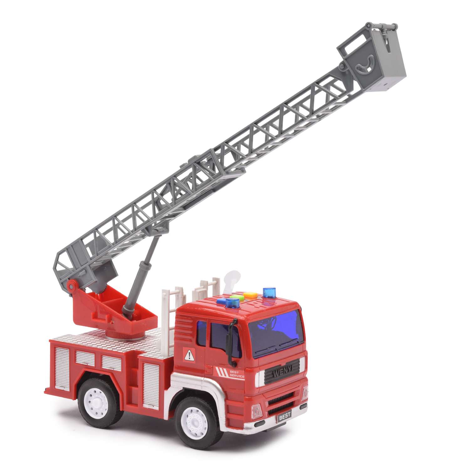 Пожарная машина Devik Toys c лестницей инерция (свет звук)1:20 3910547 - фото 2