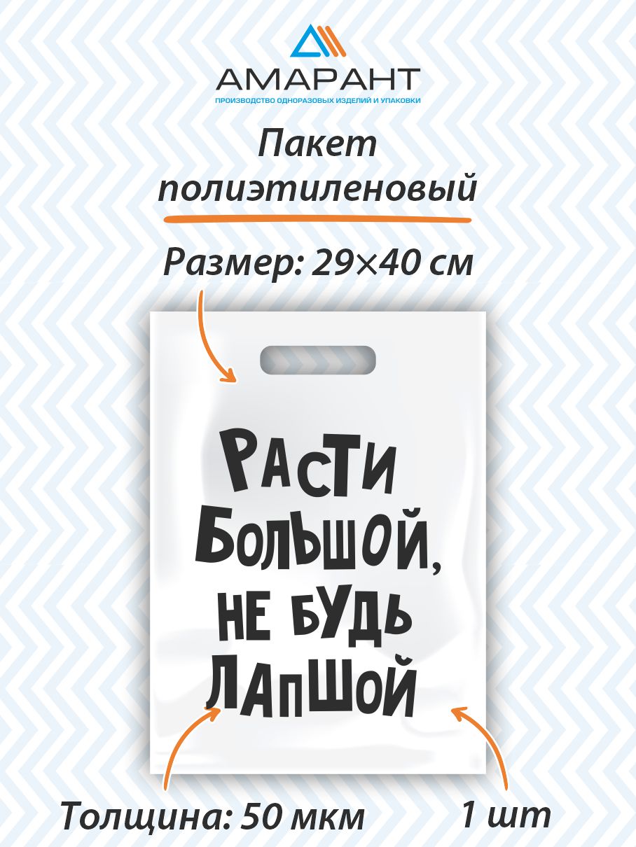 Пакет Амарант подарочный Расти большой не будь лапшой 1 шт - фото 1