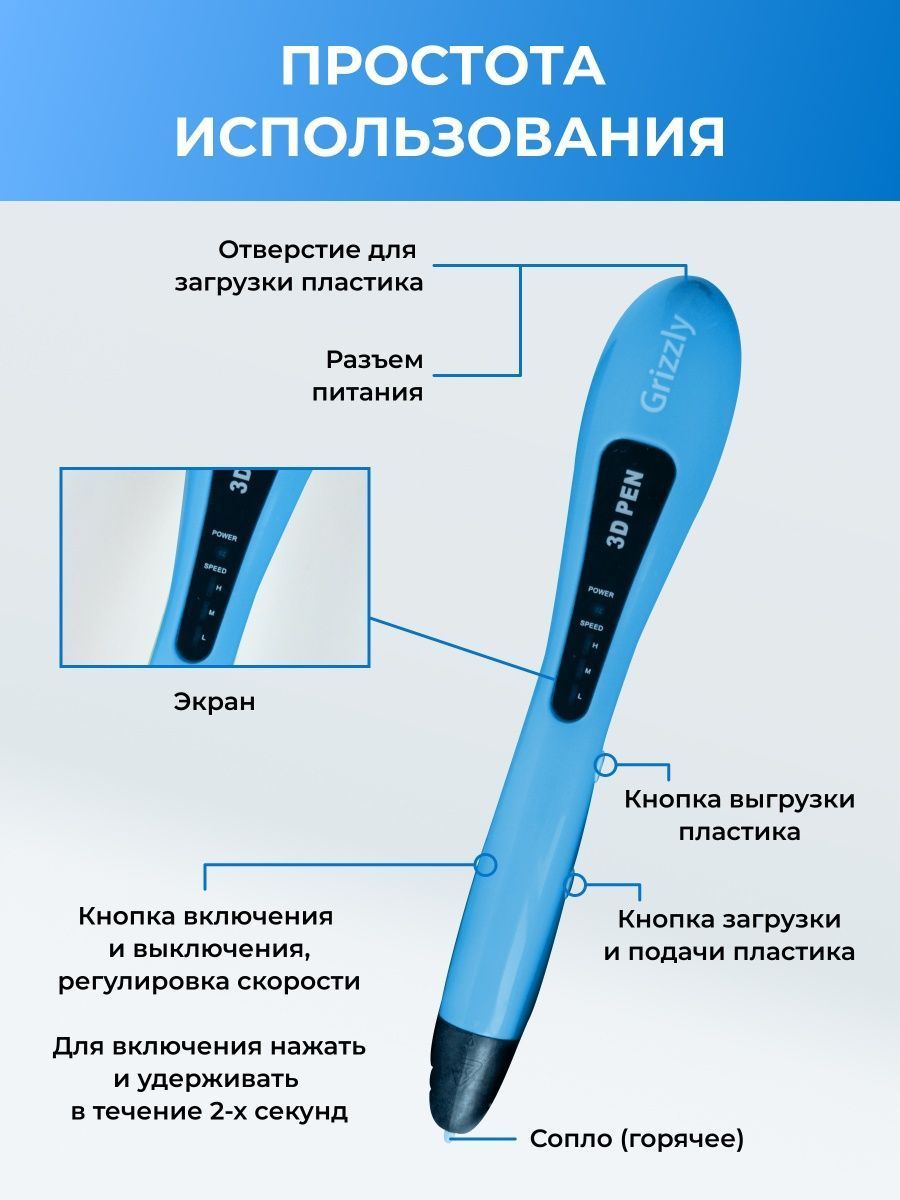 3D ручка ECC Market Grizzly 10 синяя - фото 7