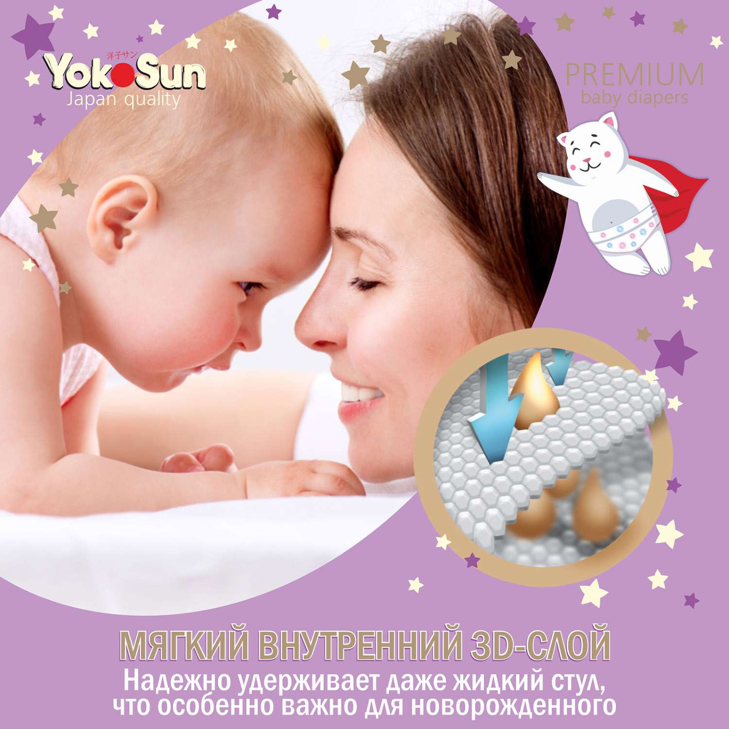 Подгузники YokoSun Premium NB 0-5кг 36шт - фото 3