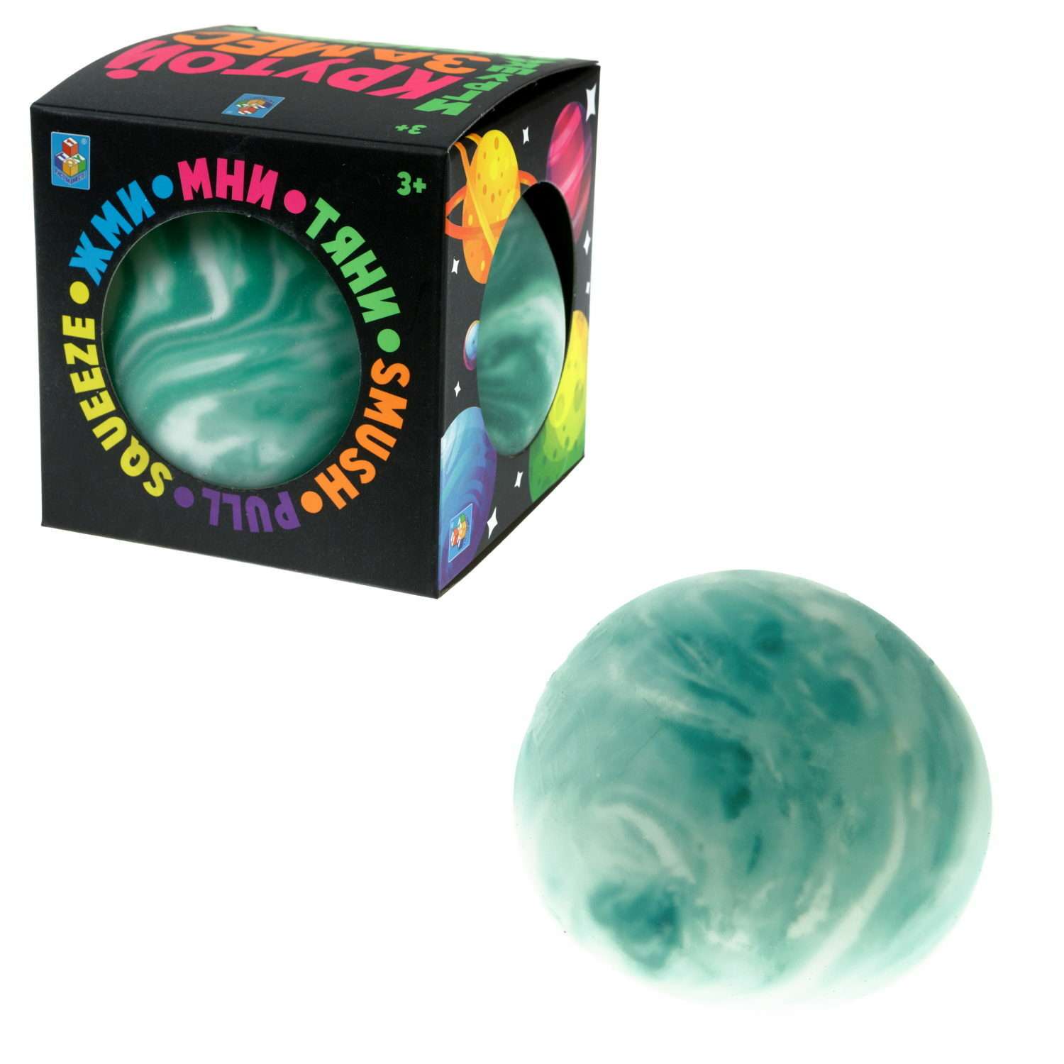 Мяч антистресс для рук Крутой замес 1TOY шар галактика зелёный жмякалка мялка тянучка 10 см 1 шт - фото 2
