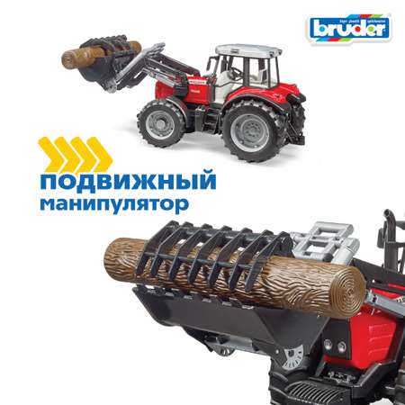 Трактор Bruder Massey Ferguson c манипулятором и прицепом 1:16