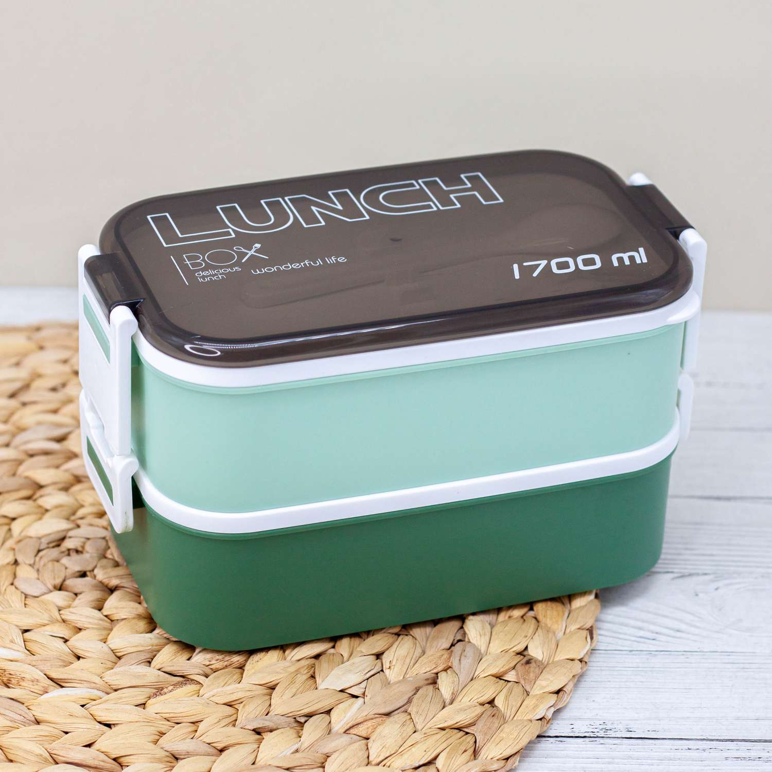 Ланч-бокс контейнер для еды iLikeGift New style green с приборами - фото 1