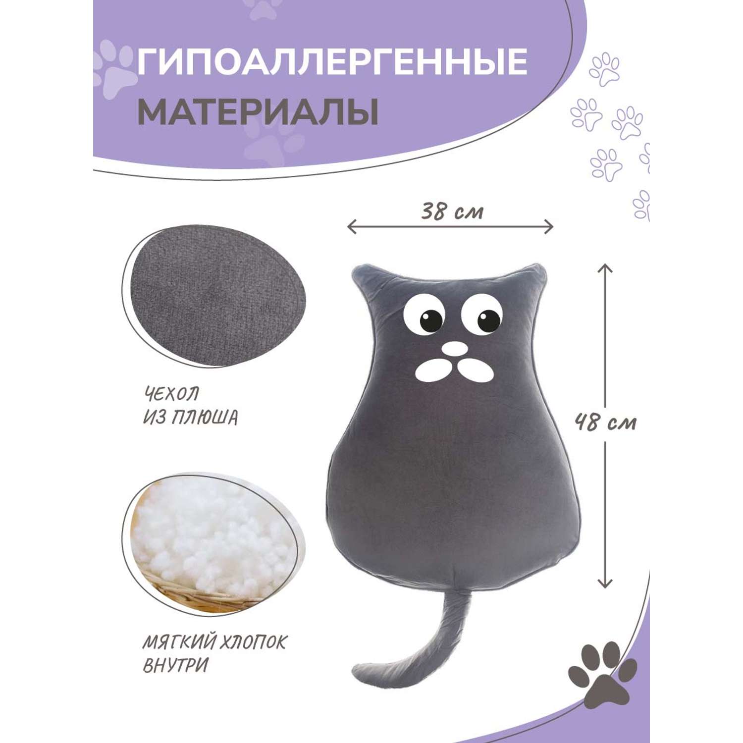 Подушка декоративная Solmax Серый котик с мордочкой HDQ90319 - фото 2