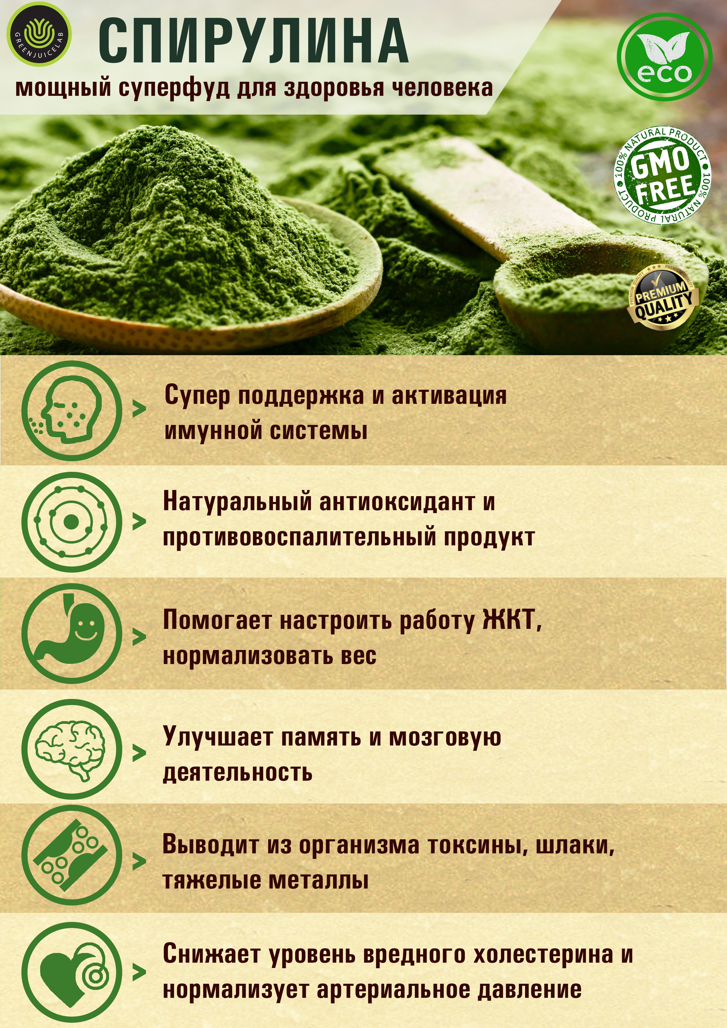 Cпирулина Premium GREENJUICELAB 200 таблеток Без запаха тины и болота - фото 2