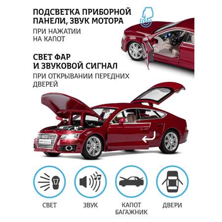 Машинка металлическая АВТОпанорама 1:24 Audi A7 бордовый свободный ход колес