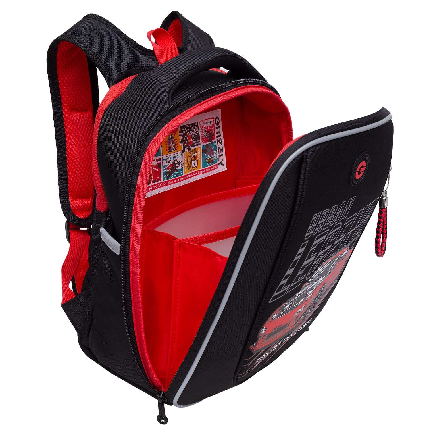 Рюкзак школьный Grizzly Черный-Красный RAf-393-3/3 - фото 4