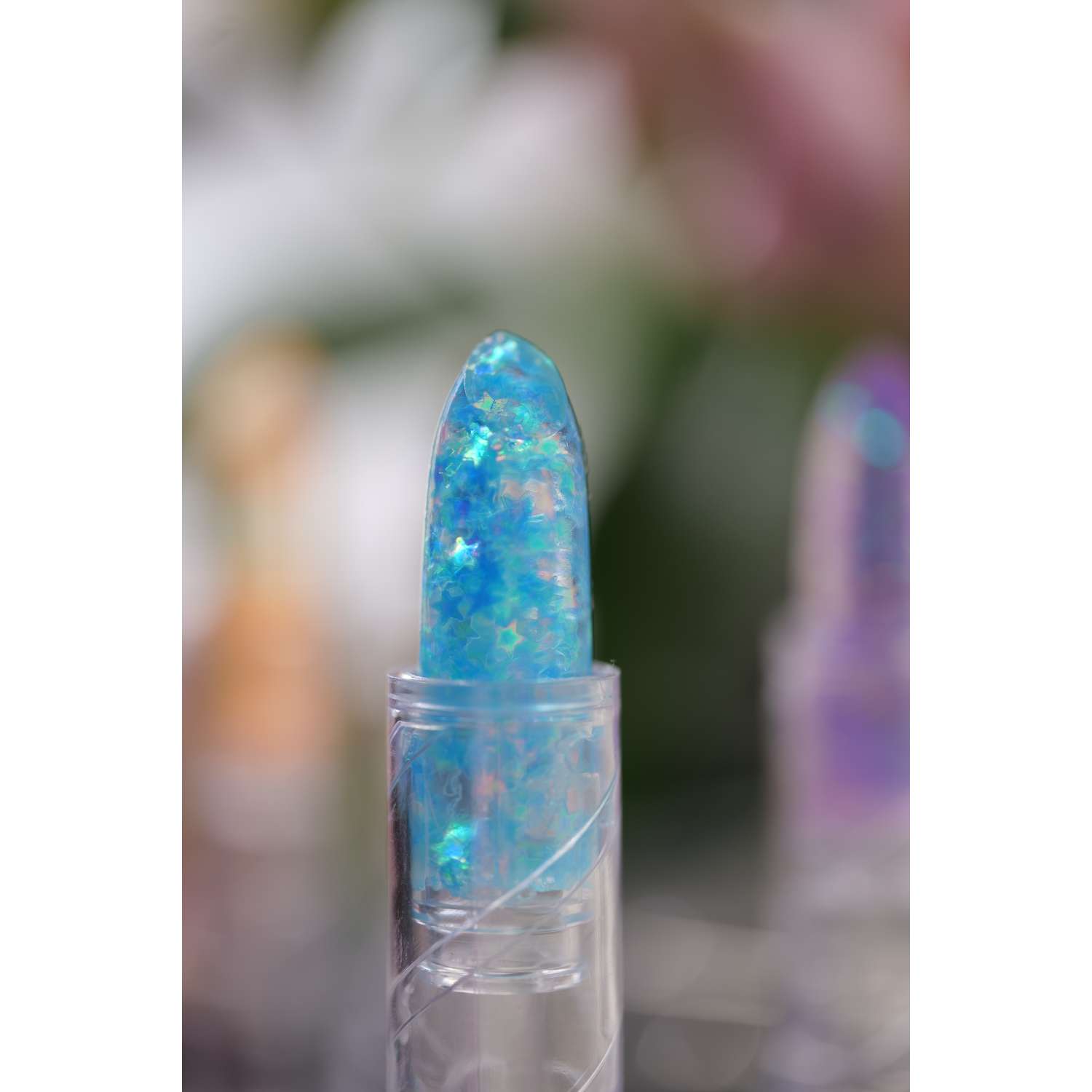 Бальзам-помада для губ Lukky Конфетти прозрачный с голубыми блестками - фото 2