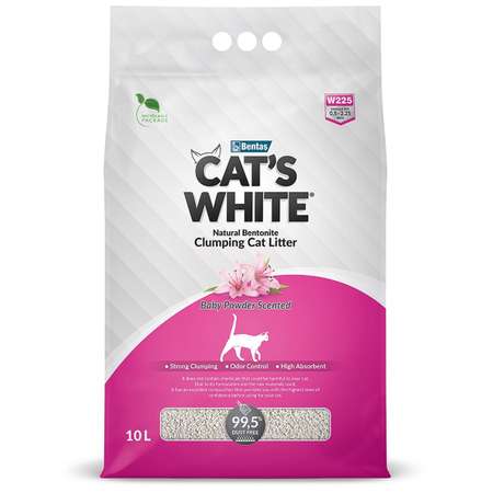 Наполнитель для кошек Cats White комкующийся с ароматом Детской присыпки 10л