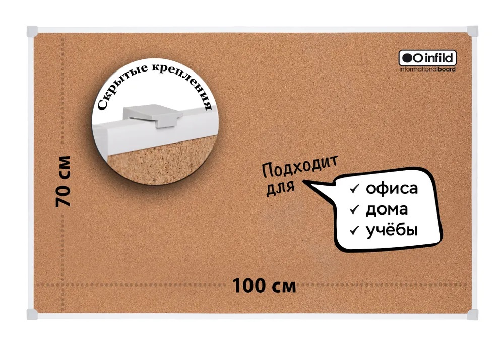 Доска с пробковым покрытием INFILD 70х100 см в пвх-профиле - фото 1