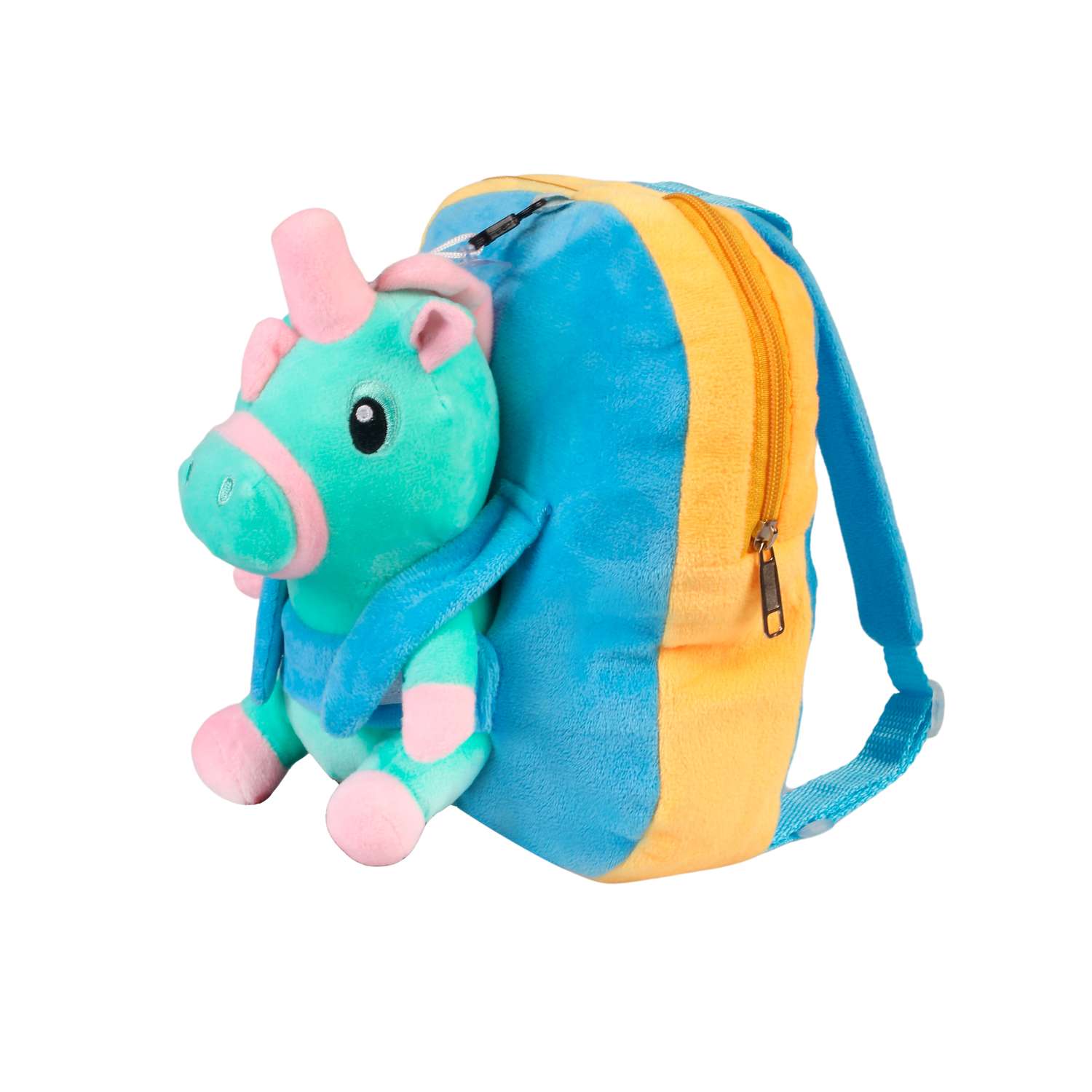 Рюкзак с игрушкой Little Mania жёлто-голубой Дракоша светло-зелёный - фото 2