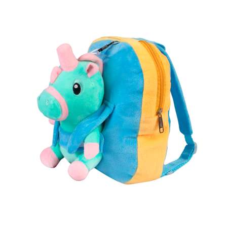 Рюкзак с игрушкой Little Mania жёлто-голубой Дракоша светло-зелёный