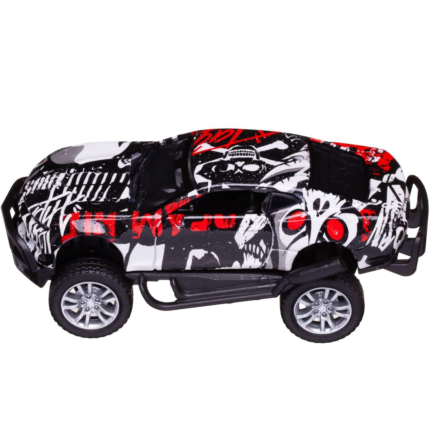Машинка Junfa Джип граффити металлический с открывающимися дверцами инерционный черный с белым и красным WT-10998/модель1 - фото 5