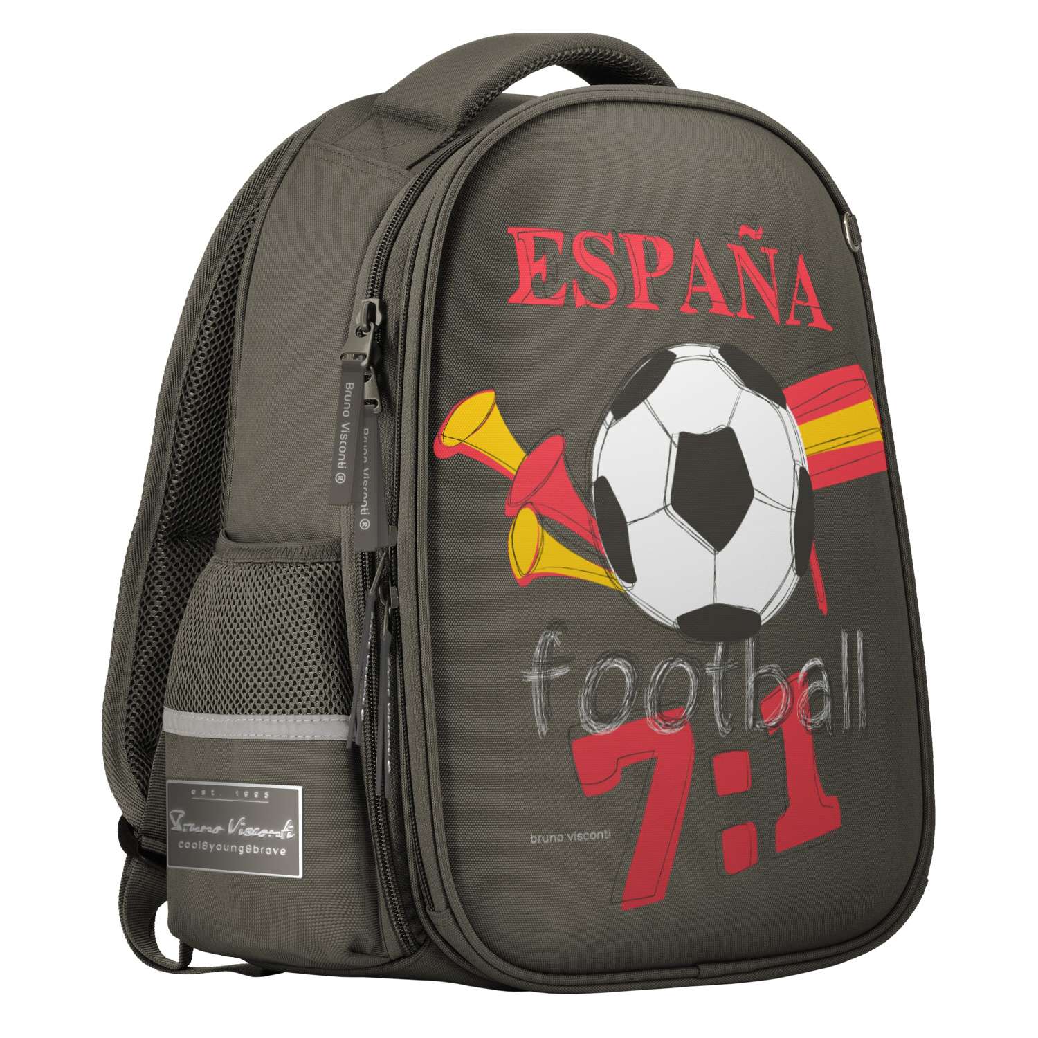 Рюкзак школьный Bruno Visconti темно-серый с эргономичной спинкой Футбол чемпионы Испания - фото 1