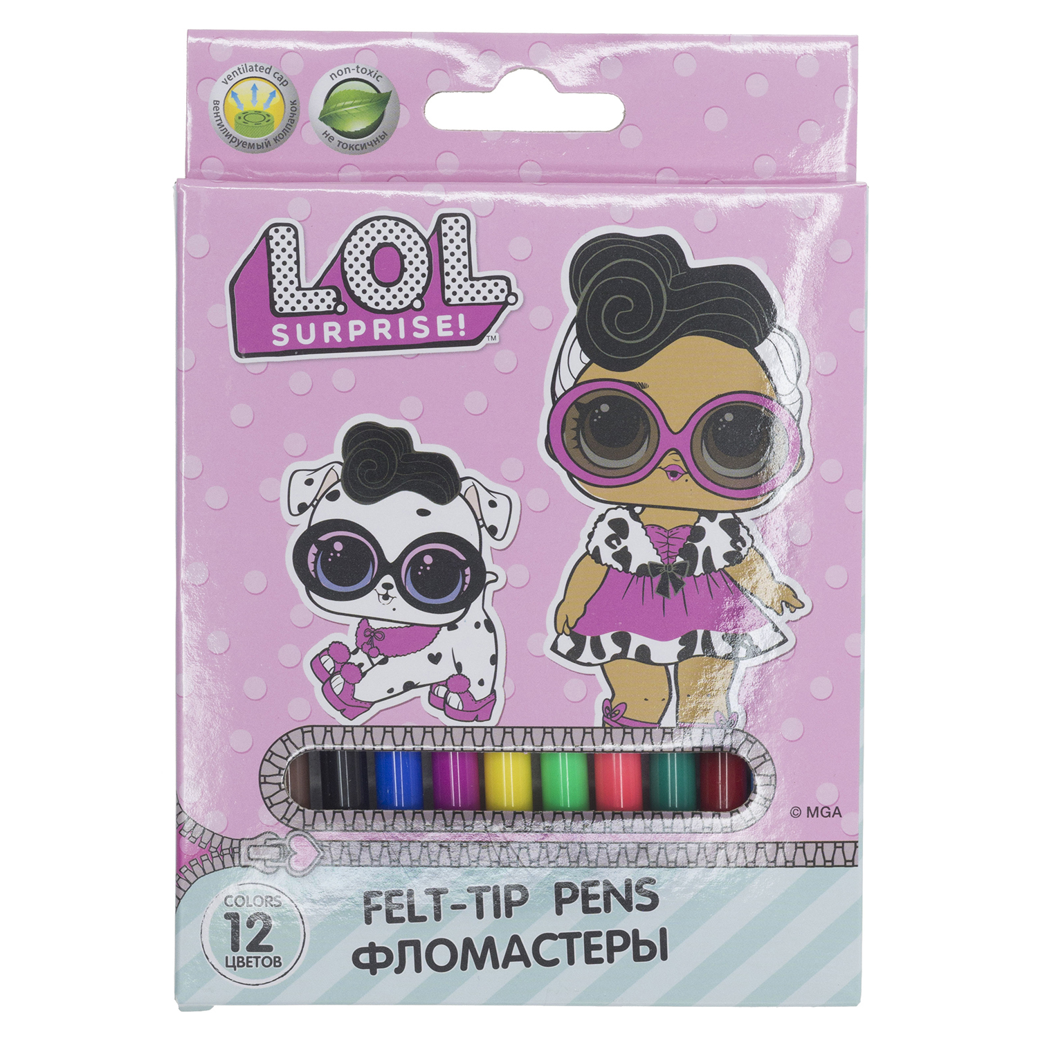 Фломастеры цветные Kinderline LOL 12цветов LOGB-US1-2MB-12 - фото 1