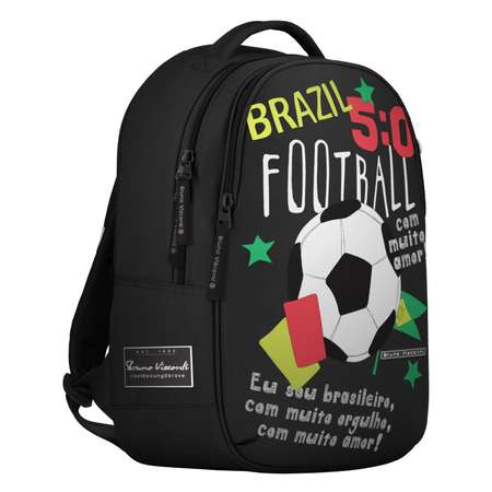 Рюкзак школьный Bruno Visconti классический суперлегкий черный с эргономичной спинкой Футбол чемпионы Бразилия