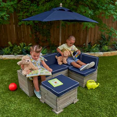 Набор садовой мебели для детей KidKraft секционный диван пуф-стол зонт серо-синий