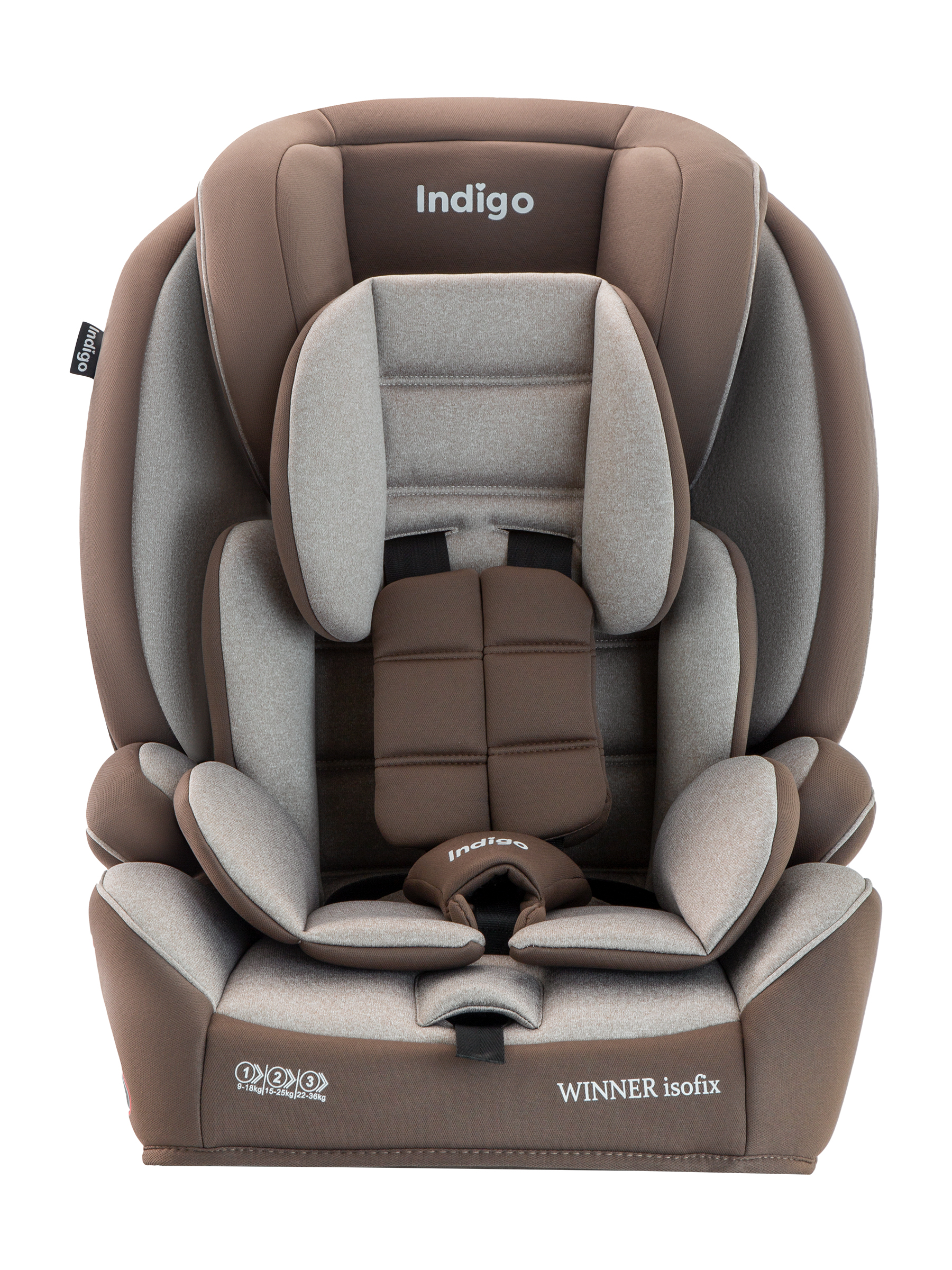 Автокресло бустер детское Indigo Winner isofix 9-36 кг группа 1/2/3 бежевый коричневый - фото 9