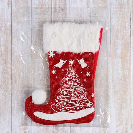 Носок Зимнее волшебство для подарков«Волшебство»ёлочка. 18х25 см. бело красный