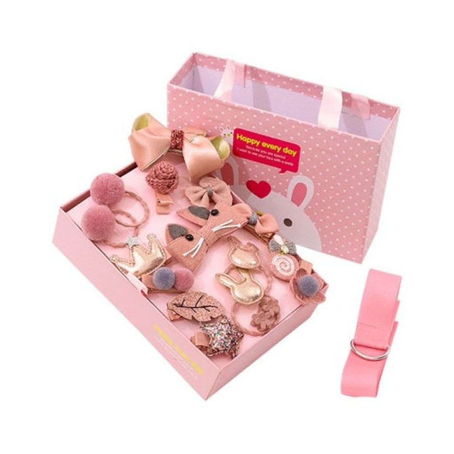 Подарочный набор заколок Rabizy для девочек темно-розовый - фото 1