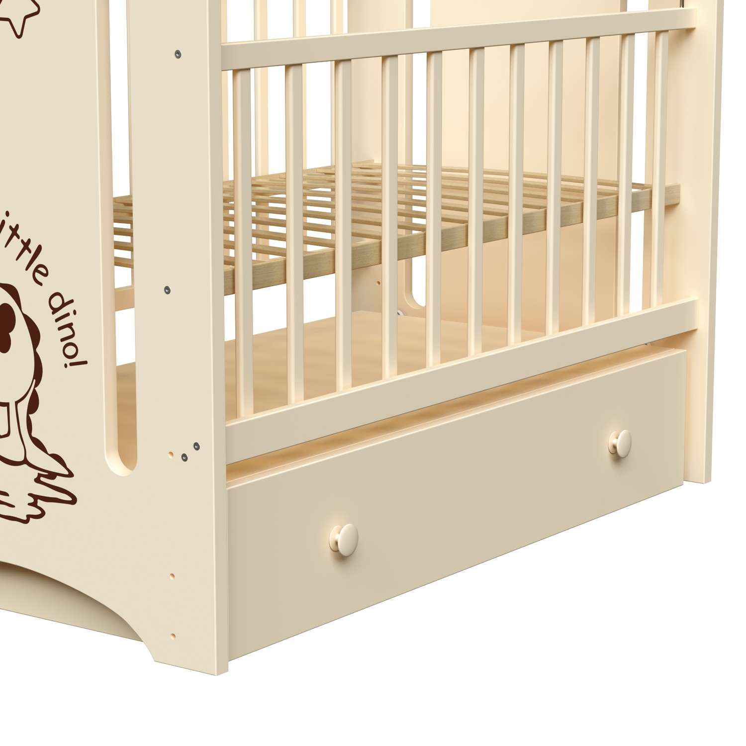 Детская кроватка ВДК Dino прямоугольная, продольный маятник (слоновая кость) - фото 2