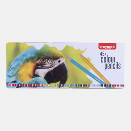 Набор цветных карандашей BRUYNZEEL Попугай 45 цветов в металлическом коробе-пенале