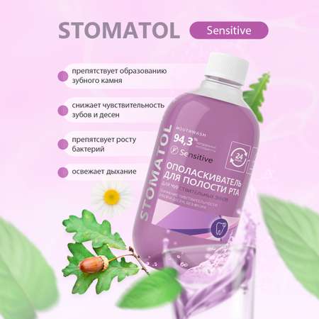 Ополаскиватель для полости рта STOMATOL Sensitive для чувствительных зубов защита от кариеса укрепление эмали 500 мл