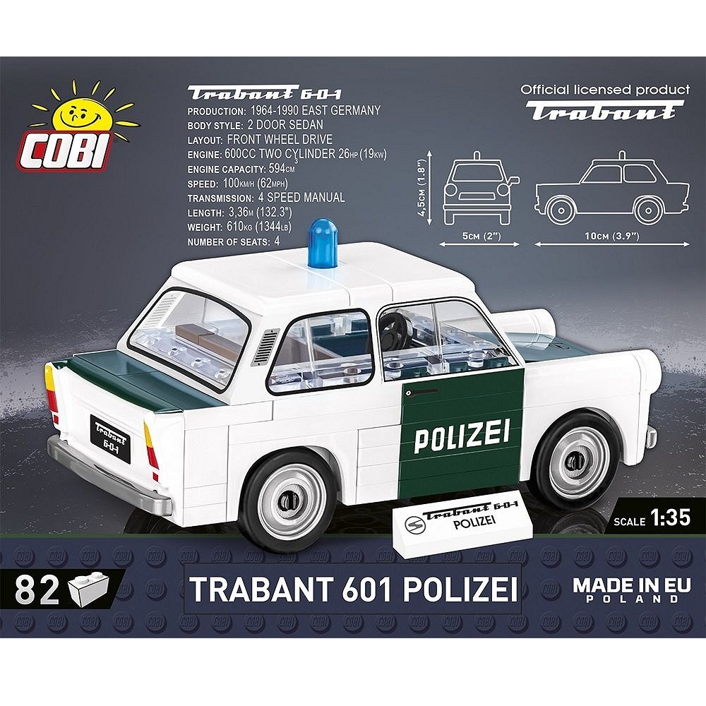 Конструктор COBI Автомобиль Trabant 601 Polizei 82 деталей - фото 6