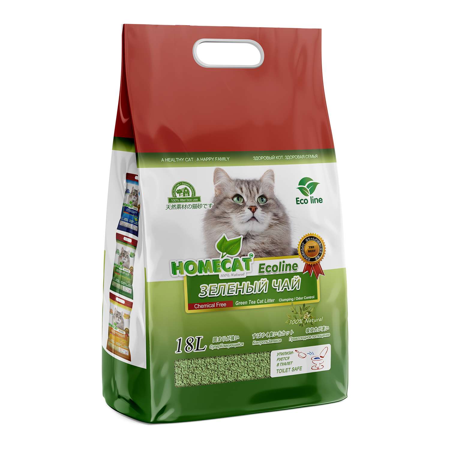 Наполнитель для кошек Homecat Ecoline Зеленый чай комкующийся 18л - фото 1