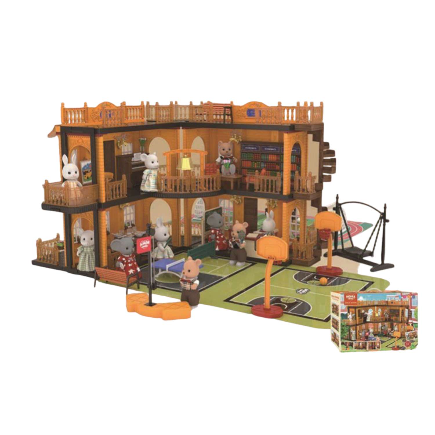 Кукольный домик SHARKTOYS с мебелью и куклой фигуркой животного школа 1310000002 - фото 1
