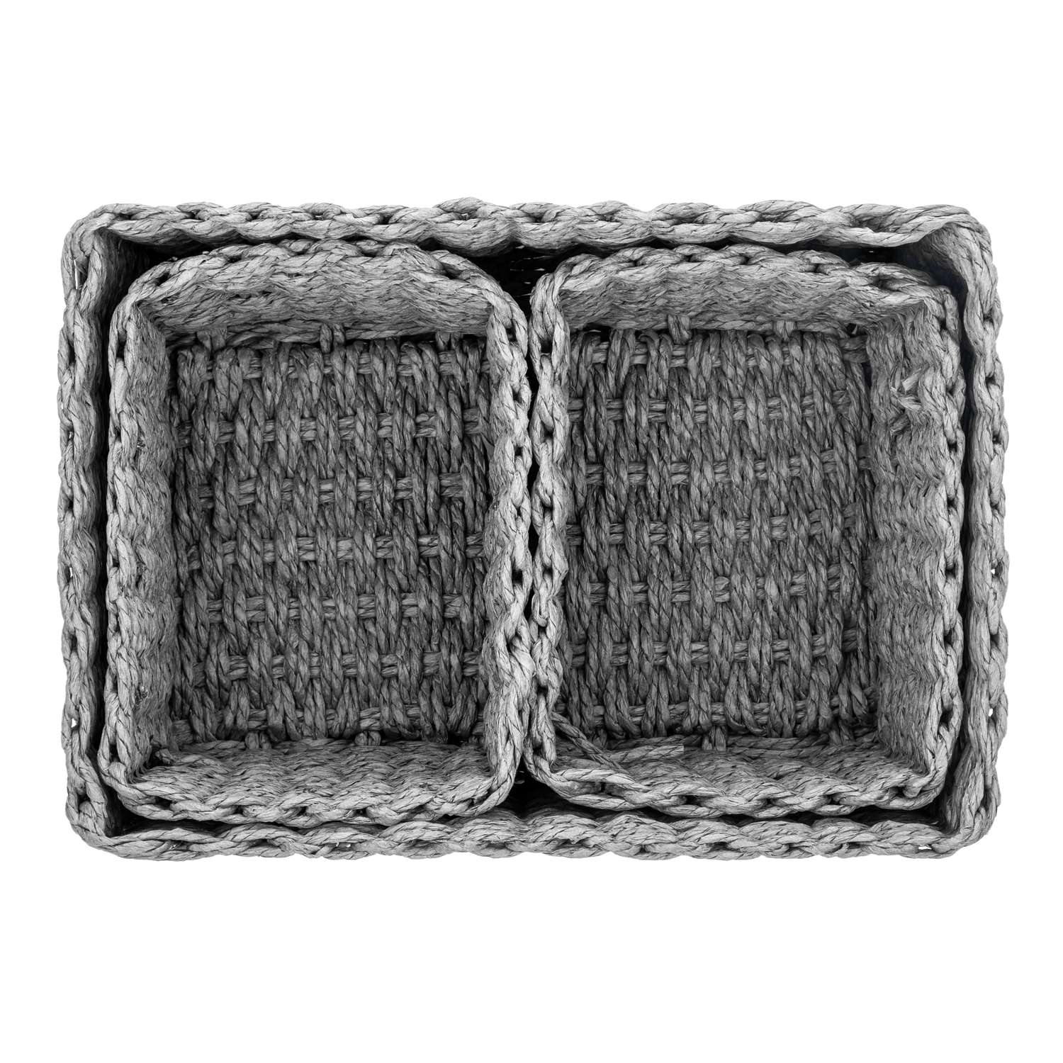 Набор плетеных корзинок El Casa 3 шт серый 1 корзина 28х22х14 см. 2 корзины 18х14х11 см - фото 6