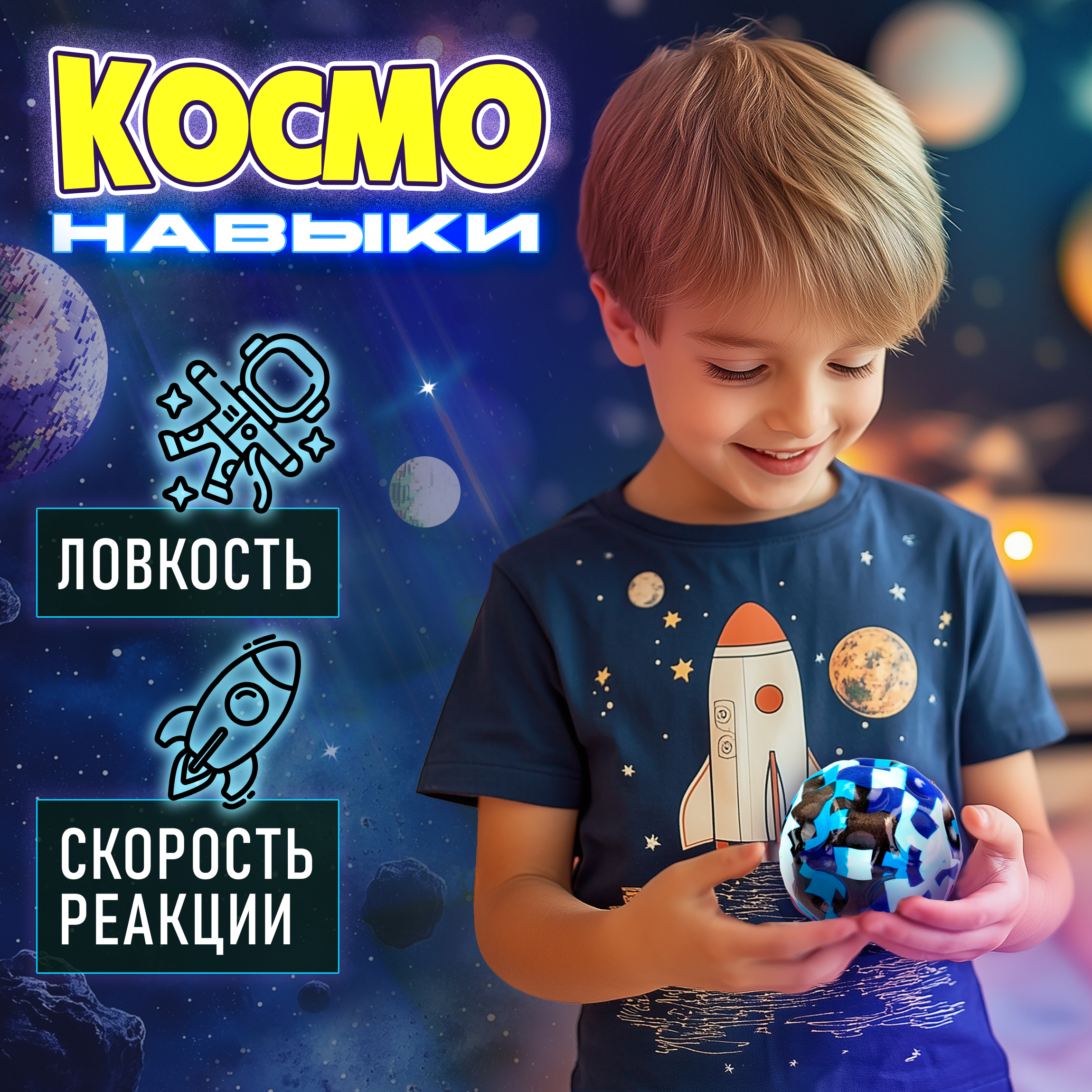 Мяч детский moon ball Крутой Замес 1TOY попрыгунчик лунный галактический синий - фото 5