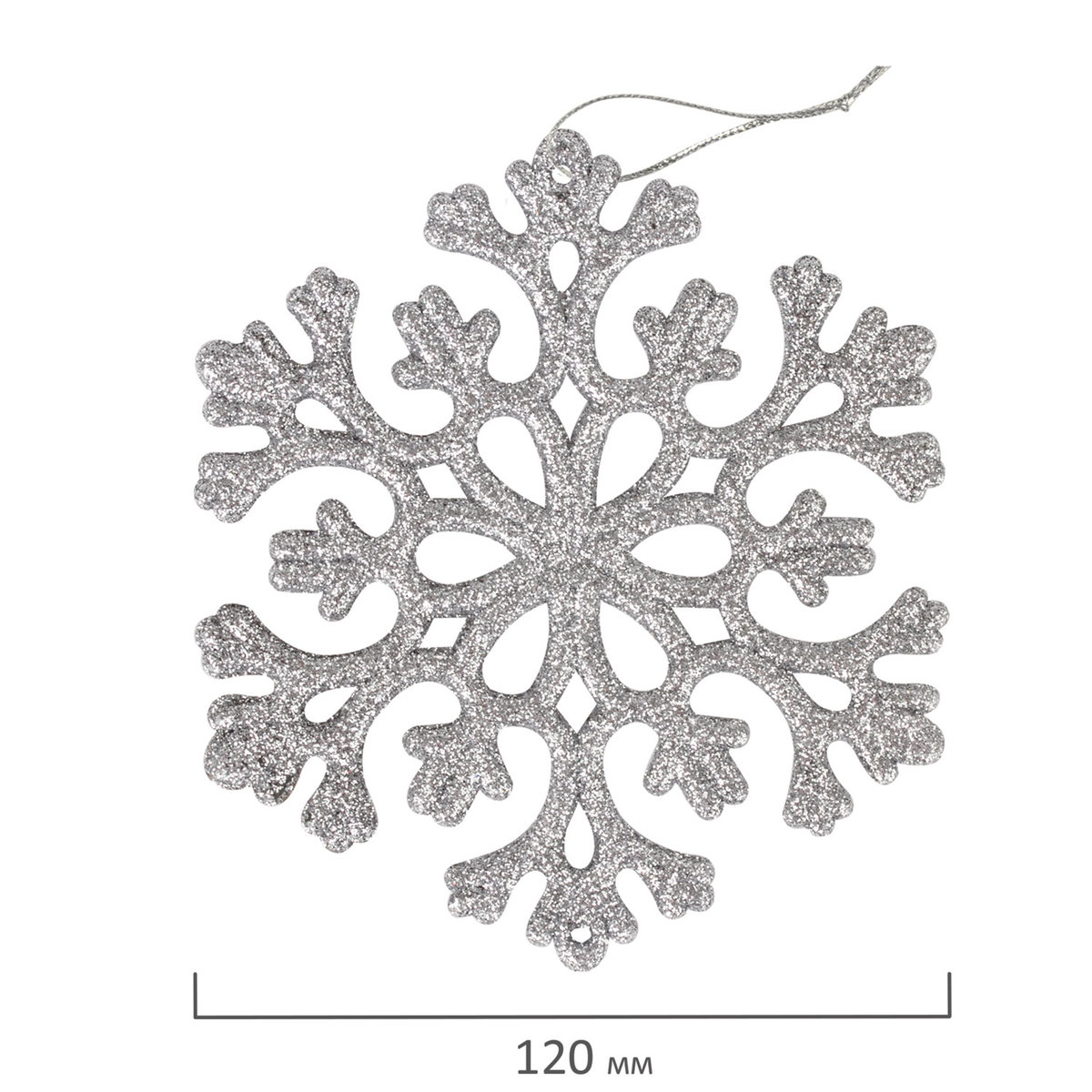 Украшение елочное Золотая сказка подвесное Снежинка серебристая 6 шт 12 см глиттер - фото 5