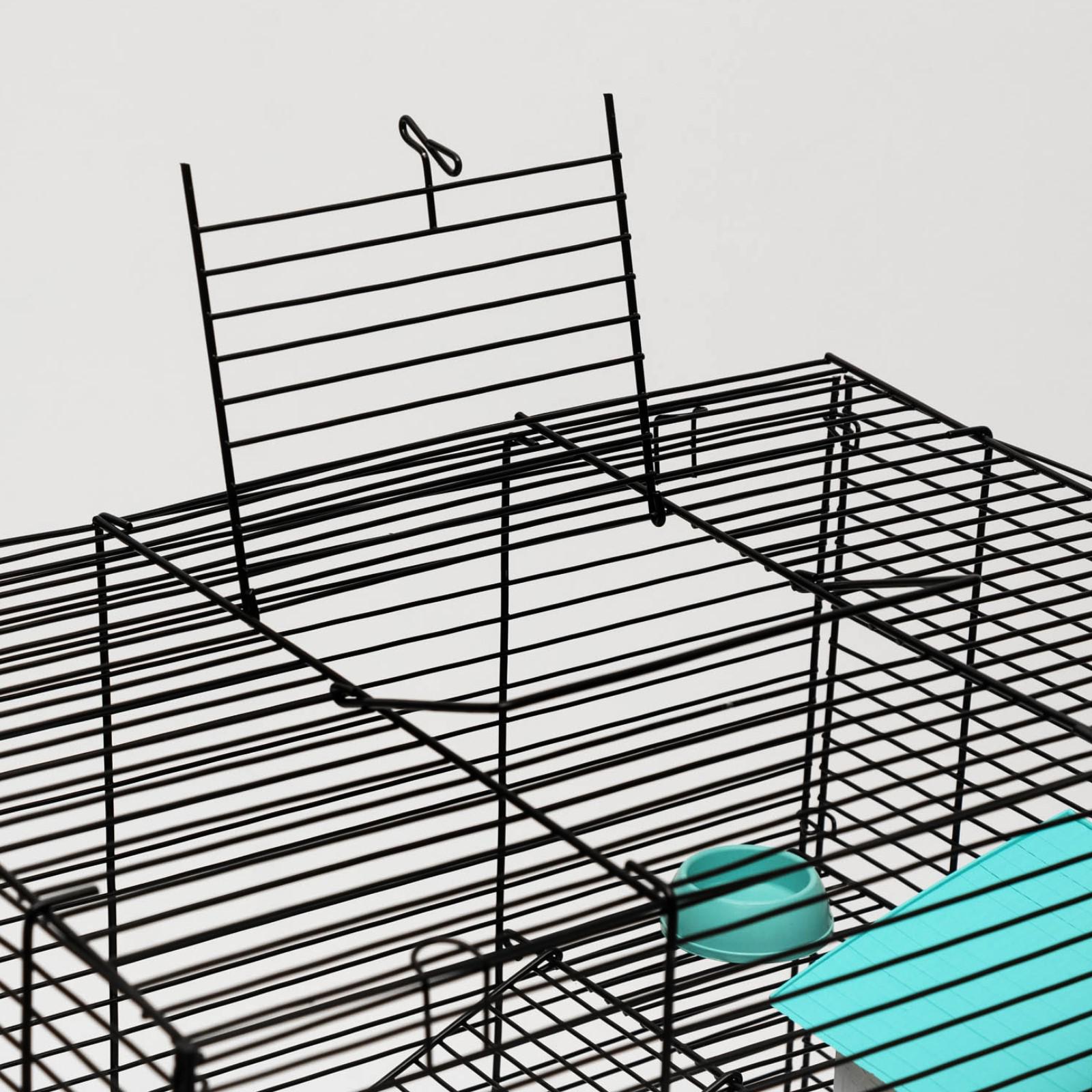 Клетка для грызунов Пижон с 3 этажами укомплектованная 41х30х58 см бирюзовая - фото 6