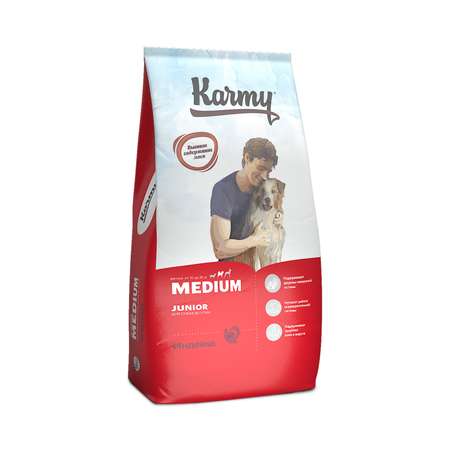 Корм для щенков Karmy 14кг Medium Junior для средних индейка