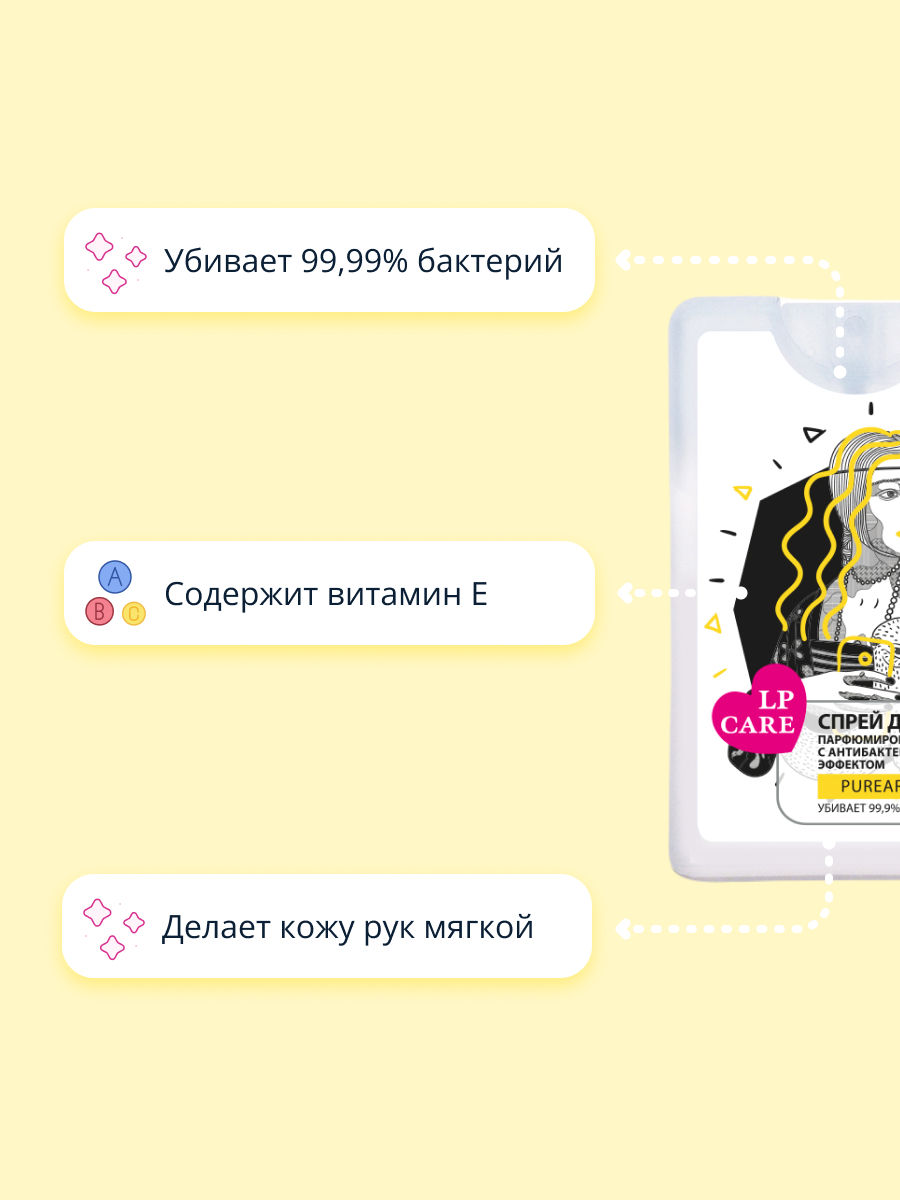 Антисептик для рук LP CARE Pureart с антибактериальным эффектом 20 мл - фото 3