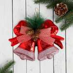 Украшение Зимнее волшебство новогоднее «Колокольчик шишки и бантики» 19х13 см красный