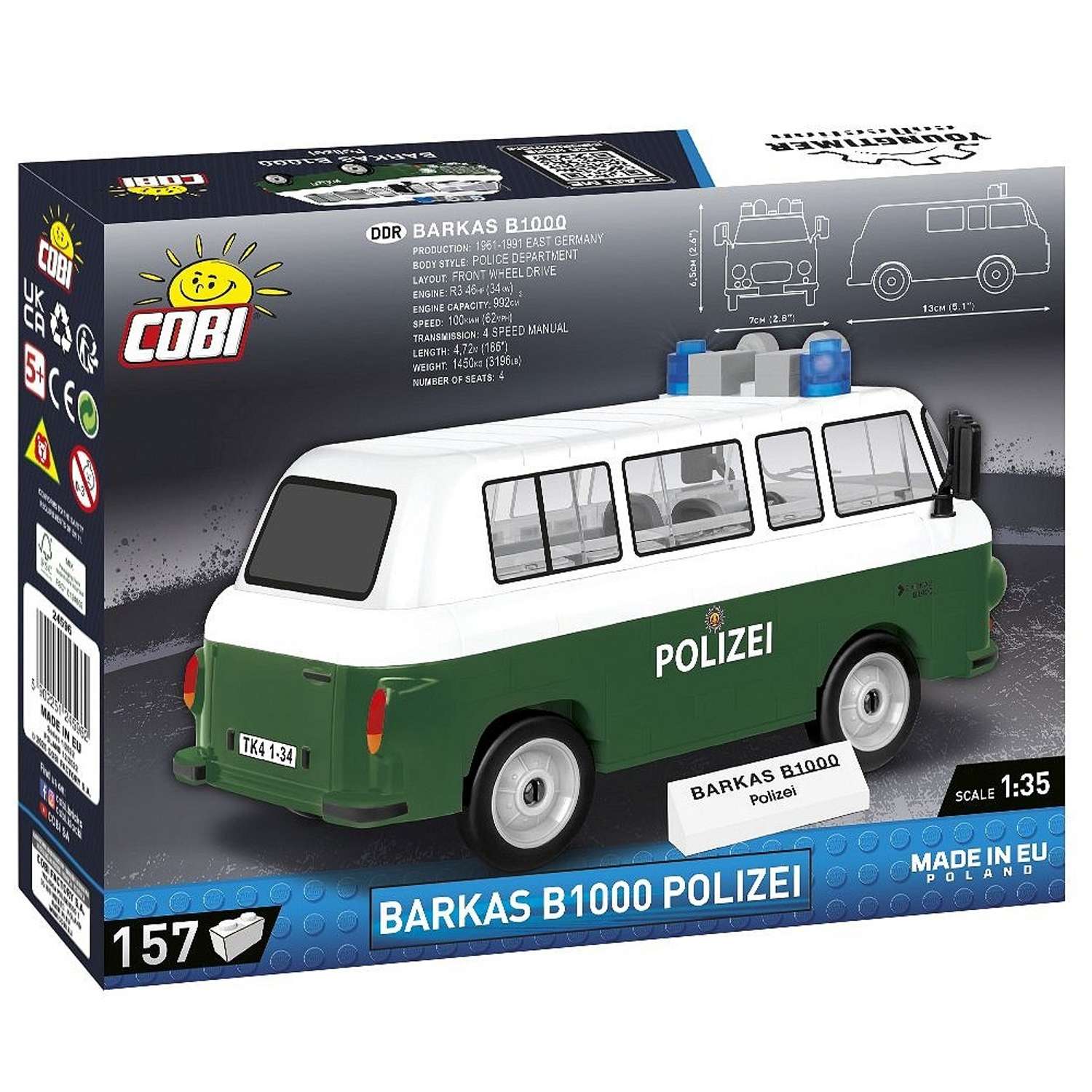 Конструктор COBI Микроавтобус Barkas B1000 Polizei 157 деталей - фото 2