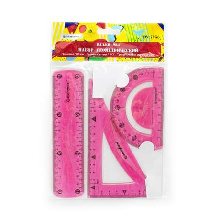Набор линеек Darvish геометрических школьных пластиковых мягких 3 шт розовый