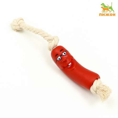 Игрушка Пижон «Сосиска в очках на верёвке» для собак 14 см