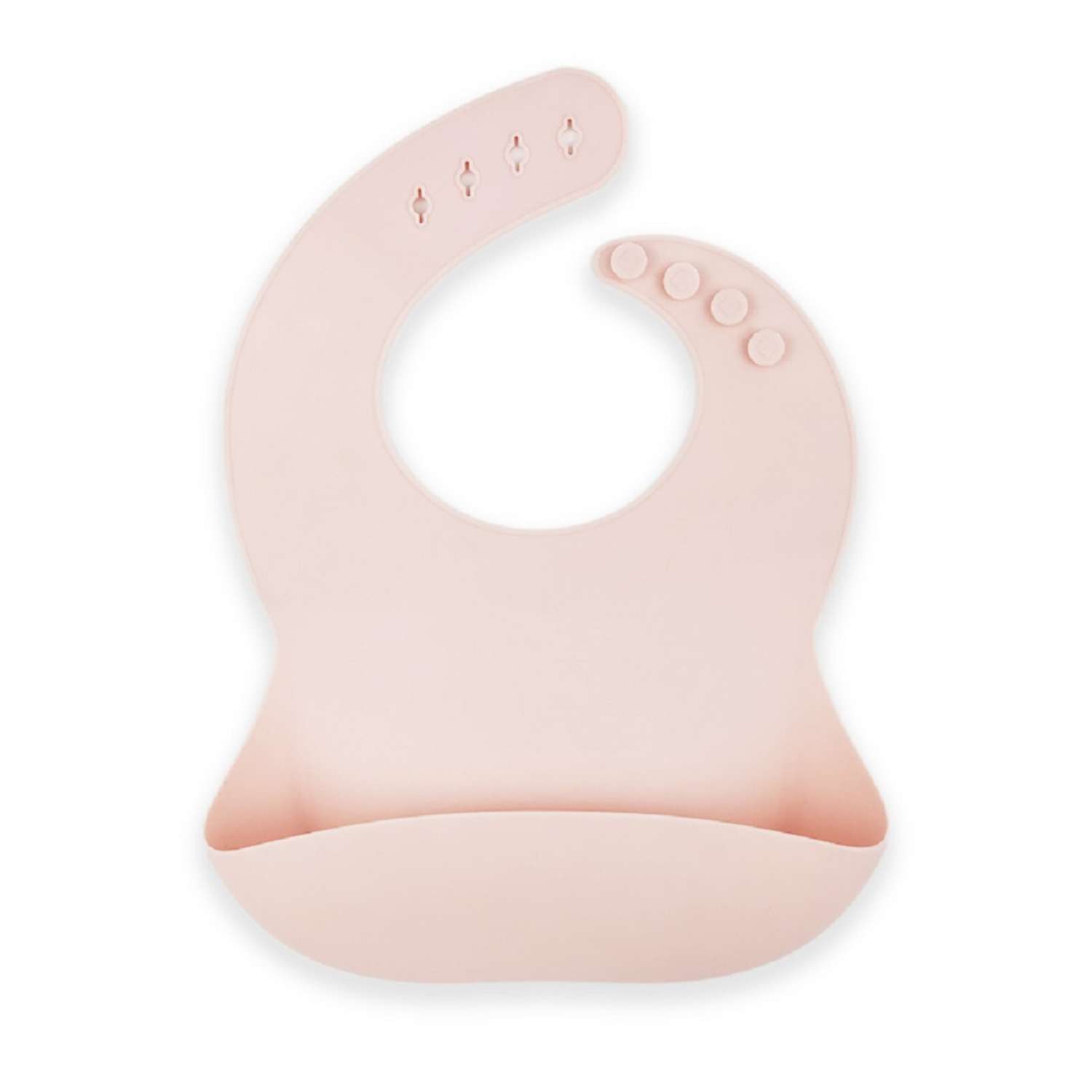 Детский силиконовый нагрудник MIKMEL для кормления мягкий с карманом и застежкой Light Pink - фото 1